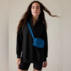 Athleta Forever Fleece 1/4 Zip Sweatshirt // Black